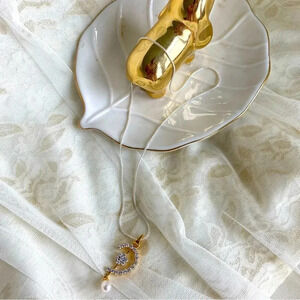 Cubic Zirconia & Freshwater Pearl Goldtone Pendant Sterling Silver Necklace 18"